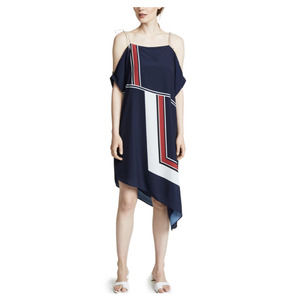 Joie Dress Summer Blue Red Edyte Color Block Cold Shoulder Size Medium
